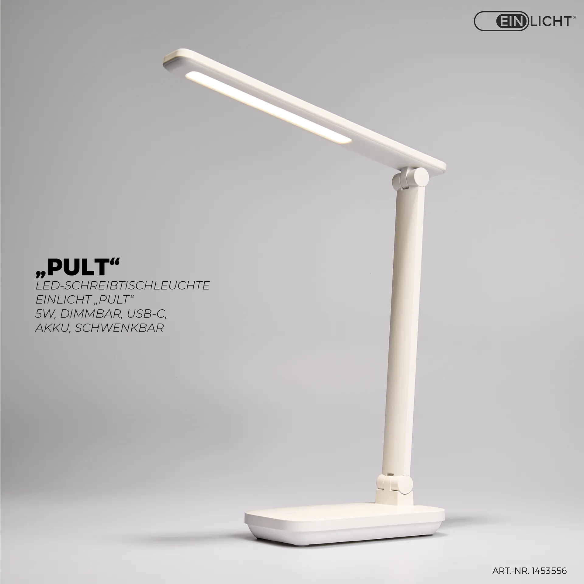 LED-Schreibtischleuchte EINLICHT ''Pult'' 5W, dimmbar, USB-C, Akku, schwenkbar – Bild 4