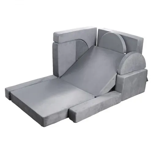 VEVOR modulare Spielcouch Anbausofa für Kleinkinder mit Armlehnen, 28D-Schwamm und Kurzflor, umwandelbare modulare Kindercouch zum Selbermachen, für Spielzimmer Schlafzimmer, 14-teilig, Grau – Bild 10