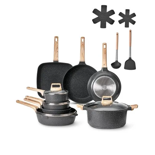 VEVOR Induktion Töpfe Pfannen Set (19-teilig) mit Glasdeckel, antihaftbeschichtetes Kochgeschirr, Induktionskochtöpfe für die Küche im Wohnmobil zum Braten, Würzen von Soßen und Kochen (Schwarz) VEVOR Induktion Töpfe Pfannen Set (19-teilig) mit Glasdeckel, antihaftbeschichtetes Kochgeschirr, Induktionskochtöpfe für die Küche im Wohnmobil zum Braten, Würzen von Soßen und Kochen (Schwarz)