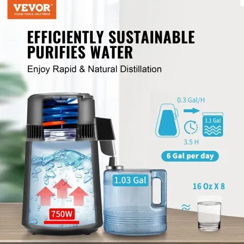 VEVOR Wasser Destilliergerät Distiller Edelstahl Wasserdestilliere 4L Schwarz VEVOR Wasser Destilliergerät Distiller Edelstahl Wasserdestilliere 4L Schwarz