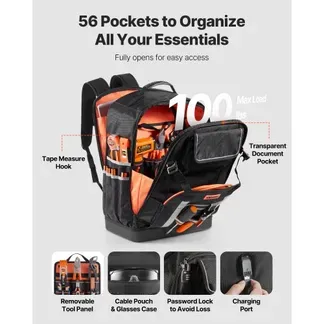 VEVOR Werkzeugrucksack, 56 Taschen, Werkzeug-Aufbewahrungstaschen mit geformtem Boden, Werkzeugtasche, Baustellenrucksack für Baustellen, Elektriker, Industrie, Reparaturen & Heizungstechniker VEVOR Werkzeugrucksack, 56 Taschen, Werkzeug-Aufbewahrungstaschen mit geformtem Boden, Werkzeugtasche, Baustellenrucksack für Baustellen, Elektriker, Industrie, Reparaturen & Heizungstechniker