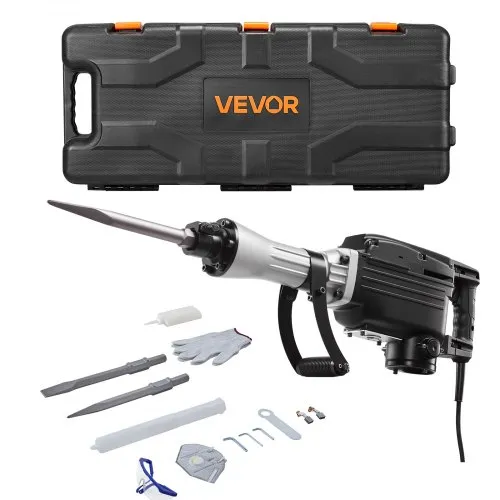VEVOR Abbruchhammer elektrischer Betonhammer 2800 W, 1200 BPM Presslufthammer mit Spitzmeißel & Flachmeißel & Tragekoffer & Handschuhe & Schutzbrille, für Beton Wände Ziegel Fliesen Fundamente VEVOR Abbruchhammer elektrischer Betonhammer 2800 W, 1200 BPM Presslufthammer mit Spitzmeißel & Flachmeißel & Tragekoffer & Handschuhe & Schutzbrille, für Beton Wände Ziegel Fliesen Fundamente