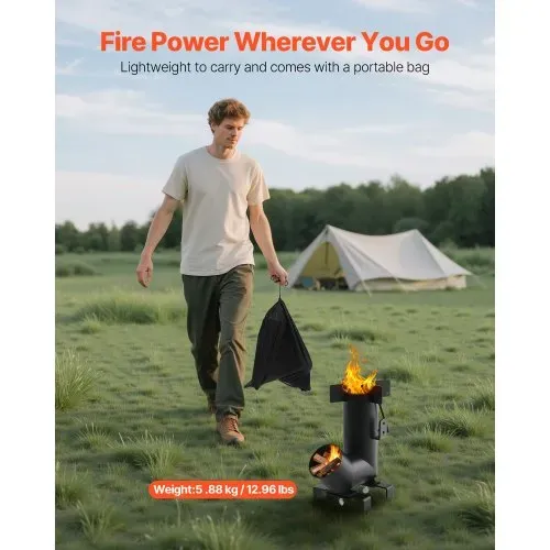 VEVOR Raketenofen, BBQ Rakete Holzofen aus Karbonstahl mit Tragetasche, zum Verbrennen von Zweigen, Stöcken oder Holzkohle zum Outdoor Kochen, Camping Outdoor-Campingkocher, Campinggrill – Bild 5
