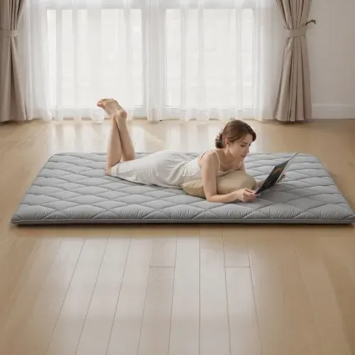 VEVOR japanische Futon-Matratze (2032 x 1524 x 89 mm), faltbare Tatami (Queen Size), Bodenmatratze mit Aufbewahrungstasche & Befestigungsmaterial, 9-lagige Schlafmatte für Meditation Yoga, Grau – Bild 7