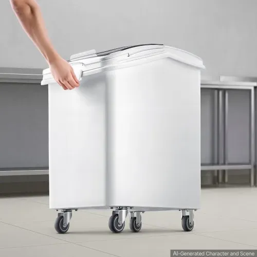 VEVOR Reisbehälter 120 L PP Vorratsbehälter mit Sichtfenster und 4 Rollen, für Getreide, Reis (90 kg), Müsli und Mehl (66 kg), mit Schiebedeckel, Großer Entnahmeöffnung, Schaufel, Tierfutterbehälter – Bild 7