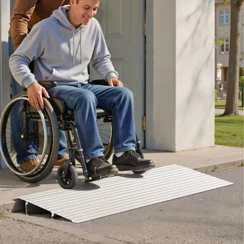 VEVOR Türschwellenrampe, 296x864x59 mm, Rollstuhlrampe aus Aluminiumlegierung mit einer Tragkraft von 360 kg, Bordsteinrampe für Heimtreppen für Rollstühle Roller Gehhilfen Fahrräder Dreiräder – Bild 7