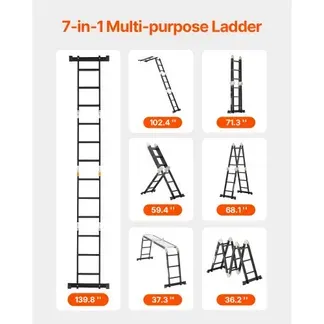 VEVOR Mehrzweckleiter, 7-in-1-Multifunktionsleiter, A-Rahmen mit 3 Stufen und Gerüstbrett, Teleskopleiter, Leitergerüst 3550 mm, robuste Leiter, 150 kg Tragkraft, für den Außenbereich zu Hause VEVOR Mehrzweckleiter, 7-in-1-Multifunktionsleiter, A-Rahmen mit 3 Stufen und Gerüstbrett, Teleskopleiter, Leitergerüst 3550 mm, robuste Leiter, 150 kg Tragkraft, für den Außenbereich zu Hause