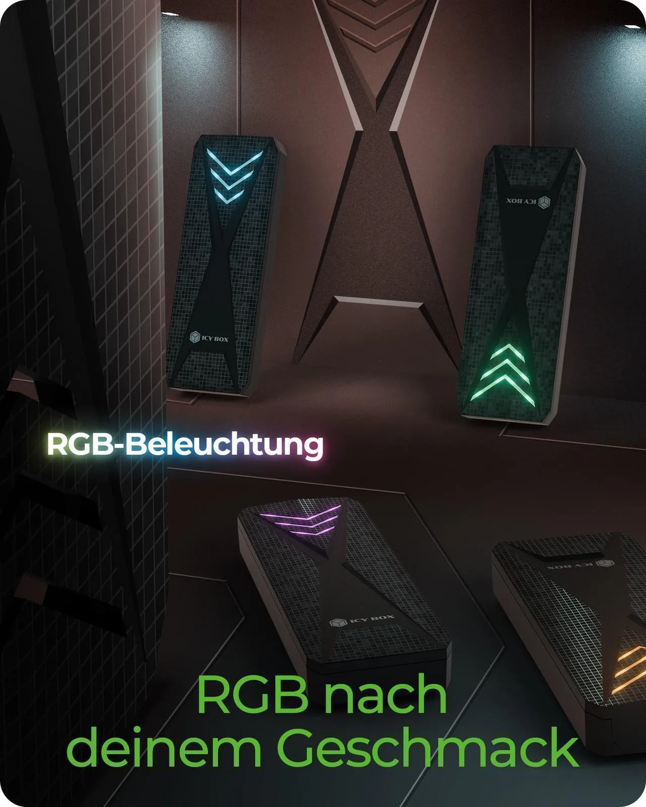 ICY BOX Gehäuse für NVMe M.2 SSD, RGB-Beleuchtung, Host USB 3.2 Gen 2 Type-C+ Type-A, 10 Gbit/s – Bild 3