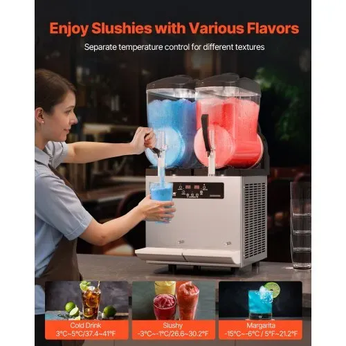 VEVOR kommerzielle Slusheis Maschine 12 L x 2 Doppeltank-Maschine für gefrorene Getränke, 96 Tassen Edelstahl Slush-Eis-Maschine mit Tastenfeld Softeis Maker für Partys Restaurants Cafés Bars – Bild 2