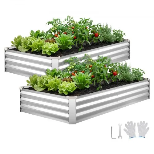 VEVOR Hochbeet Metall 2er-Pack 180x90x30 cm, Rechteckiges Gartenbeet, Pflanzkasten-Set für Außenbereich, Gemüsebeet mit Handschuhen, Blumenbeet Bodenlos, Pflanzbeet für Blumen & Gemüse, Silber VEVOR Hochbeet Metall 2er-Pack 180x90x30 cm, Rechteckiges Gartenbeet, Pflanzkasten-Set für Außenbereich, Gemüsebeet mit Handschuhen, Blumenbeet Bodenlos, Pflanzbeet für Blumen & Gemüse, Silber