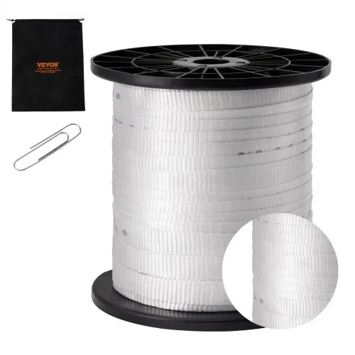 VEVOR Polyester-Zugband, 96,9 m x 1,9 cm, 1134 kgf Zugkapazität, bedrucktes Gurtband zum Kabelziehen für Verpackung, Gartenarbeit, gewerbliche Elektrik, Leitungsarbeiten, weiß VEVOR Polyester-Zugband, 96,9 m x 1,9 cm, 1134 kgf Zugkapazität, bedrucktes Gurtband zum Kabelziehen für Verpackung, Gartenarbeit, gewerbliche Elektrik, Leitungsarbeiten, weiß