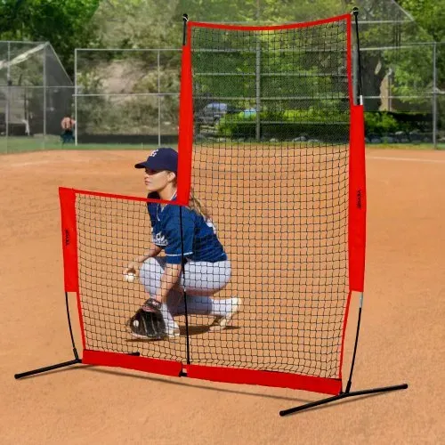 VEVOR L-Typ für Schlägerkäfig 240 x 106 x 214 cm Baseball- und Softball-Sicherheitsschirm Körperschutz Tragbarer Schlagschirm mit Tragetasche & Bodenpfählen, Outdoor Baseball-Pitching-Netz Rot – Bild 7