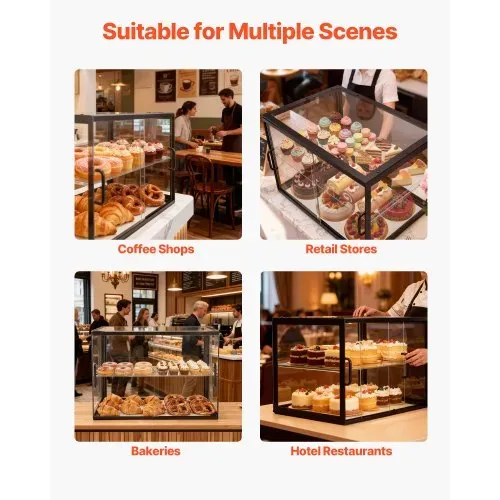 VEVOR Gebäckvitrine 2-stöckig, Gewerbliche Bäckereivitrine aus Transparentem Acryl, Thekenvitrine mit Schiebetür & Abnehmbarer Trennwand für Kekse, Desserts und Donuts, 550 x 385 x 390 mm Schwarz – Bild 6