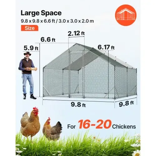 VEVOR Hühnerstall, 3x3x2 m, Begehbarer Hühnerauslauf mit Wasserdichter Abdeckung & Stabilem Rahmen, Geflügelkäfig mit Spitzdach, Freilaufgehege, Geflügelstall für Kaninchen, Hühner, Gänse VEVOR Hühnerstall, 3x3x2 m, Begehbarer Hühnerauslauf mit Wasserdichter Abdeckung & Stabilem Rahmen, Geflügelkäfig mit Spitzdach, Freilaufgehege, Geflügelstall für Kaninchen, Hühner, Gänse