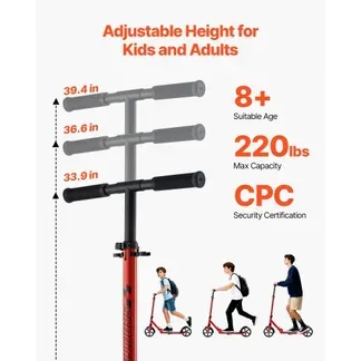 VEVOR Scooter (2 Räder) für Kinder ab 8 Jahren, Cityroller Kinderroller Straßenroller mit höhenverstellbarem Lenker & rutschfestem Deck, faltbarer Tretroller bis zu 100 kg, Schwarz + Rot VEVOR Scooter (2 Räder) für Kinder ab 8 Jahren, Cityroller Kinderroller Straßenroller mit höhenverstellbarem Lenker & rutschfestem Deck, faltbarer Tretroller bis zu 100 kg, Schwarz + Rot