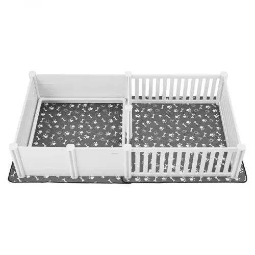 VEVOR Wurfkiste für Hunde, 237x123x46 cm, Welpenlaufstall aus Kunststoff-PVC mit höhenverstellbarer Tür & waschbarer Pipi-Unterlage, 2-Raum-Layout, Welpenkiste für extra große Hunde, Milchweiß – Bild 8