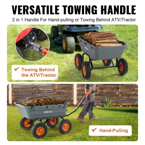 VEVOR Transportwagen, Gartenkarre mit leicht zu montierendem Stahlrahmen, Gartenwagen mit umwandelbarem 2-in-1-Griff, Mehrzweck-Schubkarre mit 680 kg Kapazität, 33 cm Reifen – Bild 2