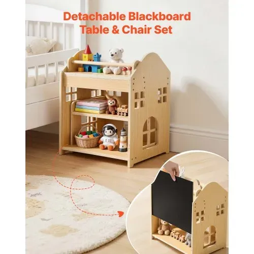 VEVOR Montessori-Tisch- & Stuhlset, Holz, 3-in-1-Kindersitzgruppe, Kindermöbel mit Abnehmbarer Kreidetafel, 0°- & 35°-Winkel, für Kleinkinder von 1-5 Jahren zum Essen, Zeichnen, Lesen & Spielen – Bild 3