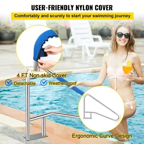 VEVOR Pool Haltegriff Edelstahl 139,7x81,2 cm Schwimmbad-Handlauf 113 kg Traglast Einstiegshilfe Pool 4,8 cm Griffbogen mit Griffbezug Treppe für Pool für Schwimmbäder Schräglagen Spa Wasserpark – Bild 2