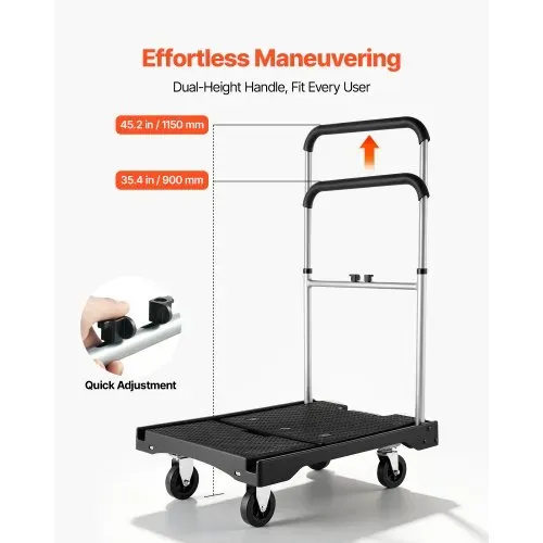 VEVOR Plattformwagen Klappbar 150kg, Transportwagen mit Lenkrolle, Handwagen mit Rutschfester Ladefläche & Verstellbarem Griff, Klappwagen Transporthilfe, 680x495x1150 mm Rollwagen für Lager – Bild 4