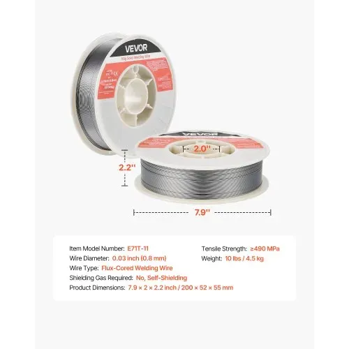 VEVOR Fülldraht 0,8 mm, MIG Schweißdraht E71T-11, 4,5 kg Gaslose Drahtrolle für Baustahl mit Geringer Spritzerbildung für Alle Schweißpositionen, Selbstschützend für den Außeneinsatz, 1 Stk. – Bild 6