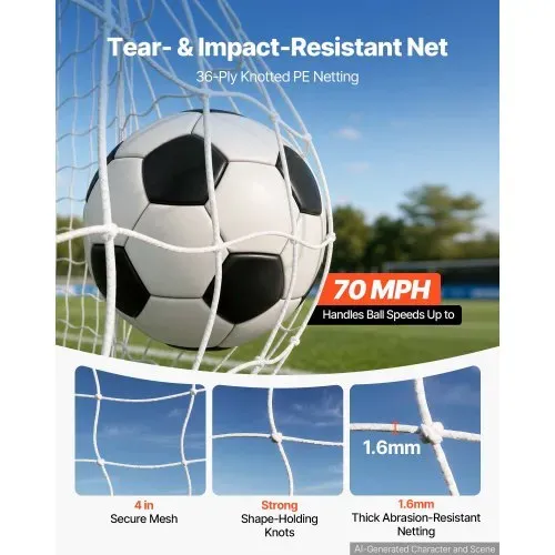 VEVOR Fußballtor 272 x 151 cm Tragbares Soccertor mit Eisenrohrrahmen, für Gärten Parks und Schulen, mit Ballfangnetz, Zielnetz, PE-Netz über 110 km/h, Bodenankern und Abspannseilen für Naturrasen – Bild 4