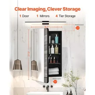 VEVOR Spiegelschrank verspiegelter Arzneischrank Medizinschrank (420 x 125 x 700 mm) für Badezimmer mit Einzelspiegel & verstellbaren Glasböden, Einbau- und Wandmontage, Aluminiumrahmen, Badschrank VEVOR Spiegelschrank verspiegelter Arzneischrank Medizinschrank (420 x 125 x 700 mm) für Badezimmer mit Einzelspiegel & verstellbaren Glasböden, Einbau- und Wandmontage, Aluminiumrahmen, Badschrank