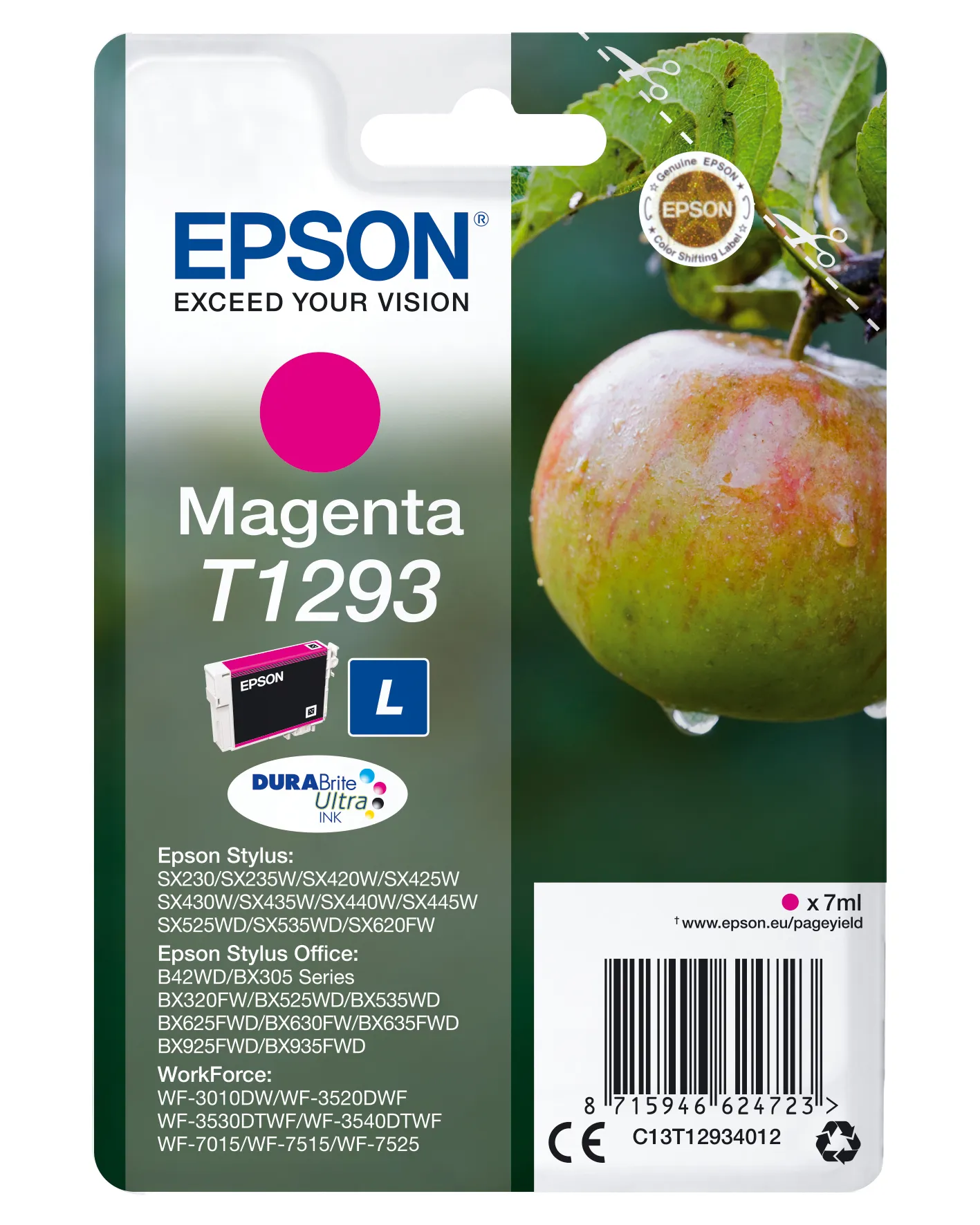 Epson Apple Singlepack Magenta T1293 DURABrite Ultra Ink Epson Apple Singlepack Magenta T1293 DURABrite Ultra Ink