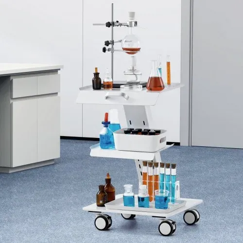 VEVOR Laborwagen, 3-lagiger Laborwagen mit Rollen, Mobiler Metallwagen mit Lenkrollen, Servierwagen Klinikwagen mit Tablett und 100 kg Tragkraft, für Labor, Klinik, Schönheitssalon – Bild 7