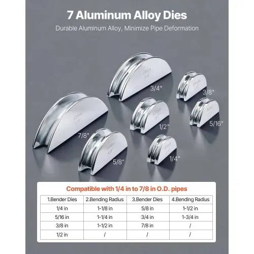 VEVOR Rohrbiegegerät, 6-22 mm, Biegemaschine bis 90°, Vorwärts-/Rückwärts-Handbiegewerkzeug, Rohrbieger mit 7 Aluminiumlegierungs-Biegebacken, für Kupferrohre in der Klima- & Kältetechnik – Bild 3