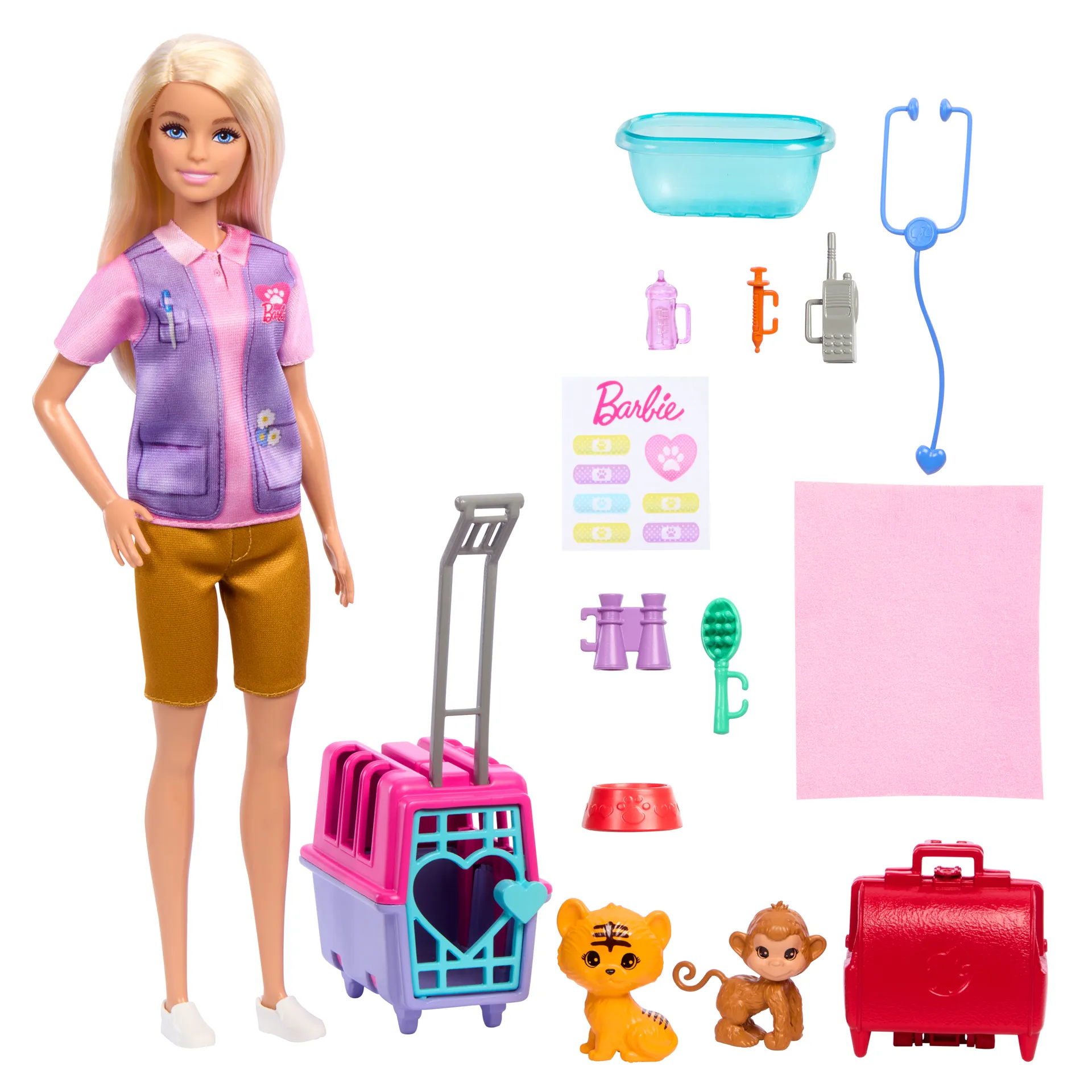 Barbie Barbie-Tierrettungsspielset mit blonder Puppe, 2 Tierfiguren und Zubehör – Bild 4