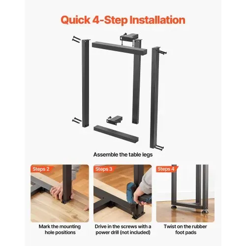 VEVOR Tischkufen 2er-Set 450x220x740 mm, T-förmige Tischuntergestell 1000 kg, Tischbeine Kohlenstoffstahl, Möbelfüße, Tischgestell, Tischfüße für Schreibtische, Couchtische, Esstische, Schwarz – Bild 5