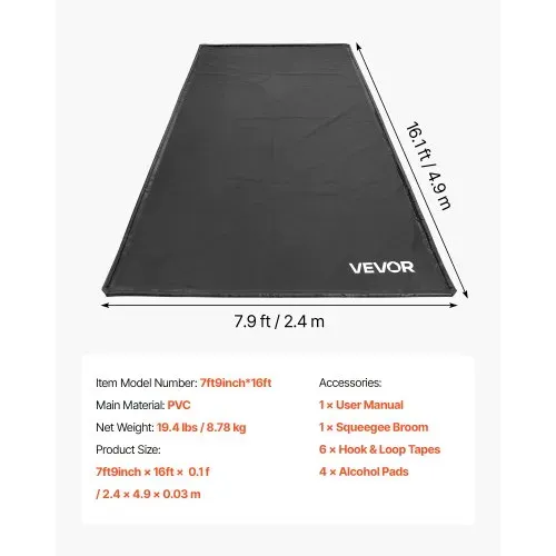 VEVOR Auffangmatte PVC-Garagenbodenmatte rutschfest (2,4 x 4,9 x 0,03 m) mit Abziehbesen, strapazierfähiger & wasserfester Auffangschutz Bodenschutz vor Schnee Regen Schlamm, Garagenmatte Schwarz – Bild 6