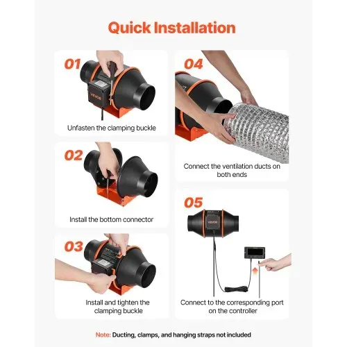 VEVOR 101,6mm Rohrventilator Regelbar, 349m³/h Inline-Rohrlüfter mit PWM & App-Steuerung, Kanalventilator mit 10 Stufen 9h Timer EC-Motor, Abluftventilator für Gewächshaus Badzimmer Keller Rauchabzug – Bild 5