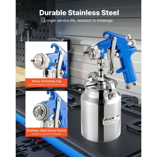 VEVOR Siphon-Lackierpistole, Spritzpistole mit hoher Zerstäubung, 1000-ccm-Farbsprüh-Set mit 1,8-mm-Düse, einstellbare Durchflussrate & Luftmenge für Auto-, Möbel-, Wand- und Hausanstrich – Bild 3