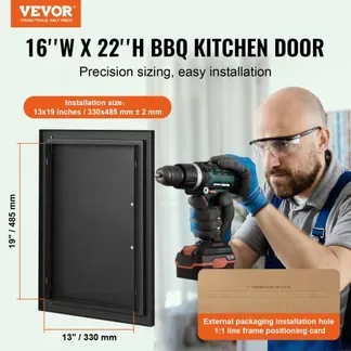 VEVOR Grill-Zugangstür, 415 x 570 mm, Einzelne Außenküchentür, Flächenbündig Montierte Kaltplattentür, Vertikale Wandtür mit Griff, für Grillinsel, Grillstation, Außenschrank Schwarz VEVOR Grill-Zugangstür, 415 x 570 mm, Einzelne Außenküchentür, Flächenbündig Montierte Kaltplattentür, Vertikale Wandtür mit Griff, für Grillinsel, Grillstation, Außenschrank Schwarz