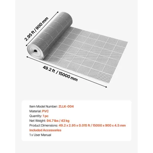 VEVOR Drainagematte PVC (0,9 m x 15 m), Rutschfeste PVC-Bodenmatte Spritzschutzmatte für Nassbereiche, Hohlmattenrolle, Antirutschmatte für Schwimmbäder, Terrassen, Badezimmer & Toiletten, Grau – Bild 6