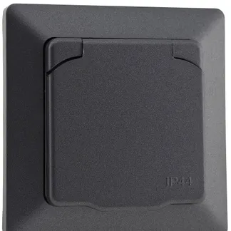 MILOS Schutzkontakt-Steckdose IP44 250V~/ 16A, inkl. Rahmen, UP, Anthrazit MILOS Schutzkontakt-Steckdose IP44 250V~/ 16A, inkl. Rahmen, UP, Anthrazit