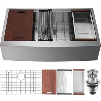 VEVOR Bauernhaus-Küchenspüle, Einbauspüle 304-Edelstahl, Eingebauter Küchenspüle mit Schneidebrett & Abtropfkorb & Sieb, Haushaltsspülbecken Einzelbecken 914,4 x 558,8 x 228,6 mm Küche Arbeitsstation VEVOR Bauernhaus-Küchenspüle, Einbauspüle 304-Edelstahl, Eingebauter Küchenspüle mit Schneidebrett & Abtropfkorb & Sieb, Haushaltsspülbecken Einzelbecken 914,4 x 558,8 x 228,6 mm Küche Arbeitsstation