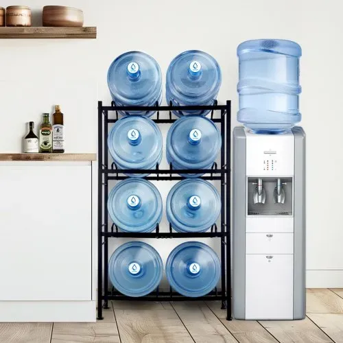 VEVOR Wasserkrughalter mit 4 Ebenen, 5 Gal Wasserflaschenhalter, zweireihiges Wasserflaschenregal aus Eisen für 8 Flaschen, robustes Wasserkrugregal Wasserkrughalter für Küche Büro Wohnzimmer schwarz – Bild 7