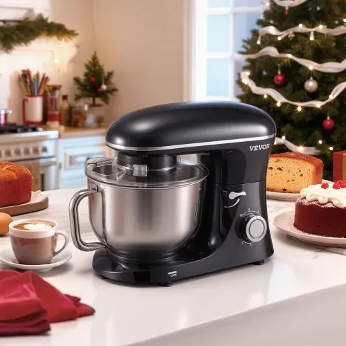 VEVOR KüchenmaschineTeigmixer 1400 W 5,68 L Küchenmaschine mit kippbarem Kopf Edelstahlschüssel Knethaken Schneebesen Schaber, Haushalts-Küchenmaschine zum Backen und Mixen, schwarz – Bild 7