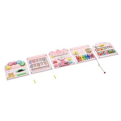 VEVOR Montessori Busy Board 14-in-1 Sensorisches Wandmotorikbrett Burgform, Motorikspielzeug zur Bildung & Frühe Entwicklung für Kinder, aus MDF-Platten, mit Xylophon Uhr Zahnrädern & Lernelementen – Bild 8