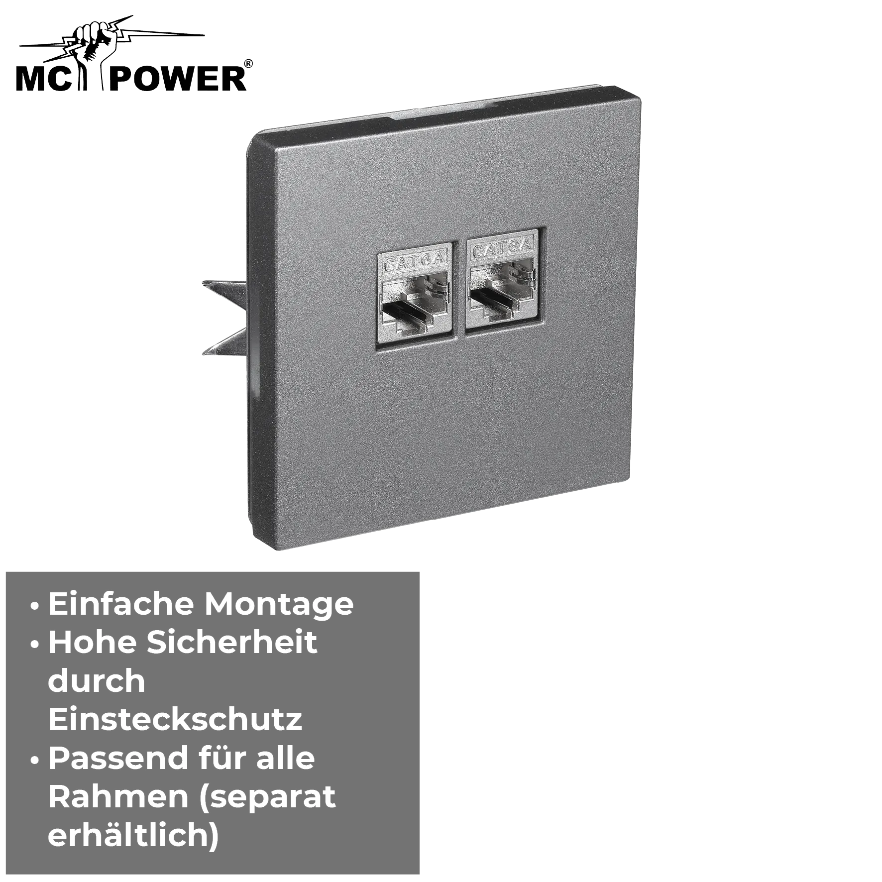 Netzwerk-Dose McPower ''Shallow'' CAT6A, UP, anthrazit, vollgeschirmt – Bild 5