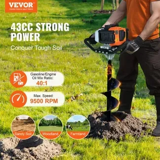 VEVOR Erdbohrer mit Benzinmotor, 43 CC, 1250 W, Benzinbohrer mit 8-Zoll-Bohrkronen, Lochspaten für Pfostenzäune für Ackerland, Gartenpflanzen, Orange+Schwarz VEVOR Erdbohrer mit Benzinmotor, 43 CC, 1250 W, Benzinbohrer mit 8-Zoll-Bohrkronen, Lochspaten für Pfostenzäune für Ackerland, Gartenpflanzen, Orange+Schwarz