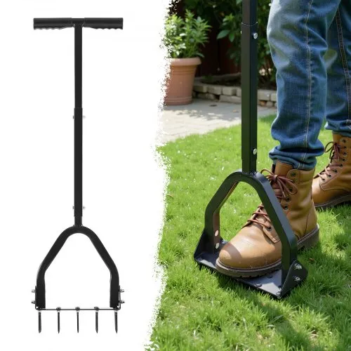 VEVOR Rasenlüfter 23,5 cm Manuell, Aerifizierer für Rasen mit 15 Eisen Spikes Langem T-Griff Breiter Platte, Bodenbelüften Werkzeug Rasenbelüfter für Verdichtete Böden Rasenpflege Hof Garten, Schwarz VEVOR Rasenlüfter 23,5 cm Manuell, Aerifizierer für Rasen mit 15 Eisen Spikes Langem T-Griff Breiter Platte, Bodenbelüften Werkzeug Rasenbelüfter für Verdichtete Böden Rasenpflege Hof Garten, Schwarz