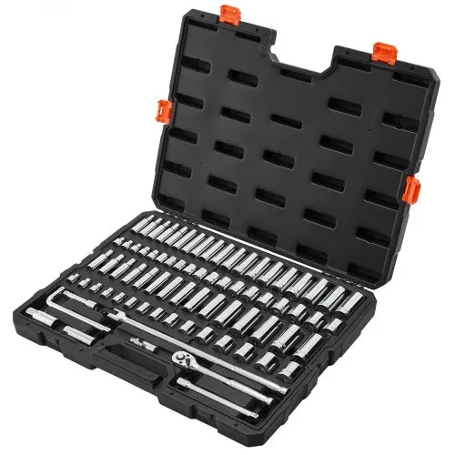 VEVOR Steckschlüsselsatz 76-tlg. 9,5-mm-Antrieb Ratschensatz, SAE und metrisch, tief und flach, Werkzeugsatz mit Zubehör und Aufbewahrungskoffer, CR-V-Legierungsstahl, für Autoreparatur – Bild 8