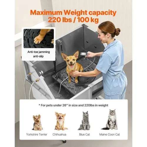VEVOR Hundewaschstation aus Edelstahl, 961x620x1220 mm Tierpflegewanne mit Ablagetreppe, Wasserhahn, Duschkopf & Seifenhalter, für große, mittelgroße & kleine Haustiere (rechte Tür) – Bild 3