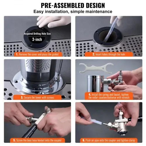 VEVOR Kegerator-Turm-Kit, Bier-Umrüstsatz mit zwei Zapfhähnen, Bier-Turmspender aus Edelstahl mit Doppelmessgerät W21.8-Regler und A-System-Fasskupplung, Bier-Tropfschale für Partys zu Hause – Bild 5