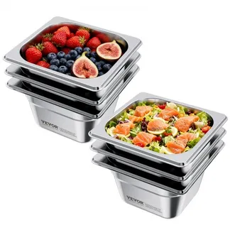 VEVOR Gastronormbehälter Hotelpfanne (1/6-Größe) 6 Stk. 1,7 L, wiederverwendbare Behälter (10 cm tief), rostfreie Catering-Aufbewahrung, Panierschale Speisebehälter für Party Restaurant Buffet VEVOR Gastronormbehälter Hotelpfanne (1/6-Größe) 6 Stk. 1,7 L, wiederverwendbare Behälter (10 cm tief), rostfreie Catering-Aufbewahrung, Panierschale Speisebehälter für Party Restaurant Buffet