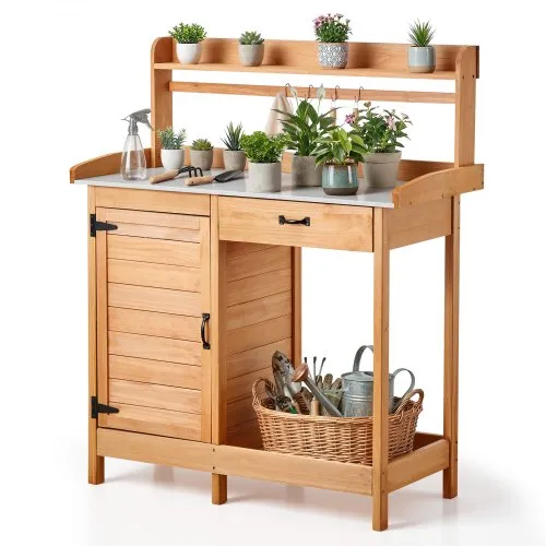 VEVOR Pflanztisch, Gärtnertisch, Gartenarbeitstisch mit Unterschrank, Verzinkter Eisenplatte, Schublade, Regalen & Haken, Blumentisch, Gartenschrank für Terrasse & Garten, 1120x465x1255 mm VEVOR Pflanztisch, Gärtnertisch, Gartenarbeitstisch mit Unterschrank, Verzinkter Eisenplatte, Schublade, Regalen & Haken, Blumentisch, Gartenschrank für Terrasse & Garten, 1120x465x1255 mm